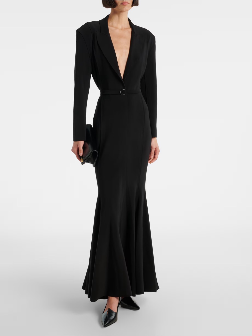 Norma Kamali Black Long-Sleeve Plunge Gown